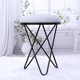 Greetwood Black Metal Stool Ottoman with Cross Leg Design for Dressing Room Makeup Station Living Area Home Office Cafe, Soft Cushion Seating Pouffes (16Wx22H Inches, Light Grey (Pack of 1)-image-36