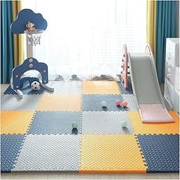 SIGNATRON Puzzle Flooring || Kids Interlocking Play mat || Shop Floor Mat || Kitchen Floor Mat || Pet Mat ||12 MM Thick (6 Tiles - 24 Square Feet, Navy Blue - Orange - Grey)-10
