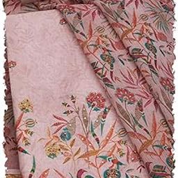 Womens Blush Pink Linen Botanical Print Unstitch Dress Material With Sequins-image-4