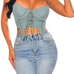 lulu and sky Women's Modern Corset Top with Ruched Detail, Lace-Up, Irregular Hem - Solid Sleeveless Sweetheart Neck for Casual Style|-picture-42