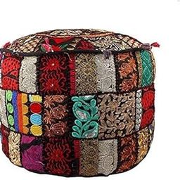 Patchwork Seating Pouf Floor Pillow Cover Indian Handmade Hand Embroidered Footstool Pouf Ottoman Boho Bohemian Decor Vintage-image-12