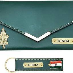 Gift Hampers for Women - Gifts for Women for Birthday - Customized Leather Lady Wallet and Keychain with Name - Pack of 2 - Olive Green-46