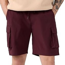 Solids: Mahogany Brown Men and Boys Drawstringed Nylon Blend Regular Fit Bermuda Shorts-image-31