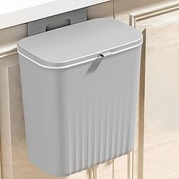 JUKKRE Wall Mounted Trash Can Containers with Lids Under Sink Trash Can Rubbish Storage Container Home Hanging Trash Can Over Door Garbage Can Bin with Lid Plastic Bucket with Hook (GREY)-18