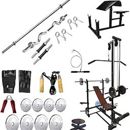 HASHTAG FITNESS 20 in 1 Flat Bench Home Gym Equipments with Preacher Curl 50 kg Steel Plates Gym , Multicolor-picture-6