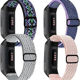 4 Pack Stretchy Band Compatible with Fit bit Charge 4 Bands/ Charge 3 Band/ Charge 3SE Smart Watch Wristbands for Women Men, Breathable Adjustable Loop Nylon Replacement Straps Elastic Charge 3-20