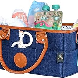 Baby Diaper Caddy Organizer Tote - Perfect for Nursery Changing Table, New Born Shower or Moving Room to Room -Free Hand Sanitizer (boy or girl) (Only Bag, Navy Blue)-picture-17