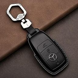 Genuine Leather Car Key Case Cover For Mercedes-Benz W203 W210 W211 Amg W204 C E S Cls Clk Cla Slk Classe Smart Car Keychain (Car key covers Black)-image-16