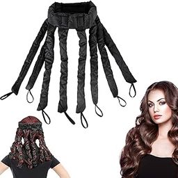 Heatless Hair Curler for Long Hair, Flexi Rod Headband with Adjustable Straps, Soft Satin Material, No Heat Hair Curls, Over Night Use, for Women and Girls Soft Satin No Heat Curlers for Long Hair, Lazy Hair Curler, Heatless Curls for Women Curls Wave (Black)-81