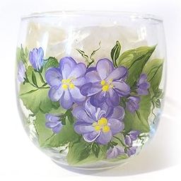 Hand Painted Purple Floral Votive Candle Holder, 3.25" Tall 3" Wide-image-70