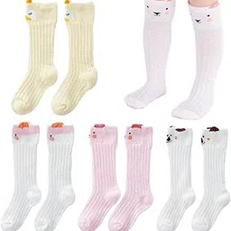 tecokart 4 Pairs Knee Length Socks for Baby Girl | Thin Mesh Baby Girl Socks for Spring & Summer | Cute Breathable Stockings for Girls Kids | Age 1-3 Years-picture-38