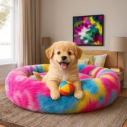 KsPups Cozy Donut Cuddler Pet Bed for Cats & Dogs – Anti-Anxiety Soft Plush Bed with Faux Fur for Small to Medium Pets – Warm, Round Fluffy Nest (19 Inch – Small)-image-45