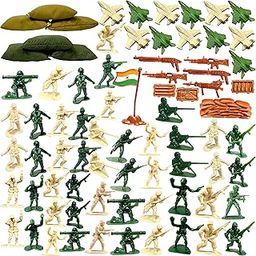 BABRO - Army Toy Set, Military Figure Set for Kids with 44 Army Men, 6 Sack (Bori), 10 Fighting Jet, 5 Guns, 3 Small Box, 1 Wall, 1 Indian Flag-image-10