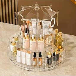 BM SALES Umbrella-Shaped Rotating Cosmetic Organizer with Transparent Dust-Proof Cover – Large Capacity 360° Makeup & Skincare Storage Rack – Elegant Design (Pack of 1)-image-45