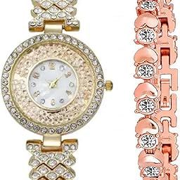 Women Analogue Wrist Watches for Women's & Girls&Ladies Diamond Studded Dial Gold Colored Stylish Bracelet Strap 2025-image-45
