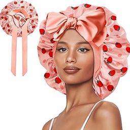 Vettres Double Layer Satin Bonnet with Tie Satin Lined Sleep Cap Hair Cover for Women's Curly Natural Hair-image-9