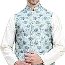 Mens Stylish Polyster Floral Digital Printed Nehru Jacket | Two Pockets | Mandarin Collar | Lightweight | Comfortable Mens Nehru Jacket-picture-16