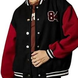 Casual Full Sleeve Colorblock Varsity Button Closure Jacket For Women's-image-1