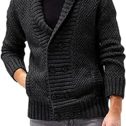 ftk Men's Double-Breasted Lapel Cardigan Sweater with Long Sleeves for Autumn and Winter-picture-6