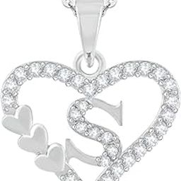 Valentine Collection S Letter Heart Latest American Diamond for Women Girls Girlfriend Men Boys Couples I love you Lovers Design with Chain Silver-plated Cubic Zirconia Brass Pendant-image-81