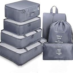 AVENUX 7pcs Set Travel Organizer Packing Cubes Lightweight Travel Luggage Organizers with Laundry Bag or Toiletry Bag Laundry Organiser (Grey, 7 PCS)-image-56