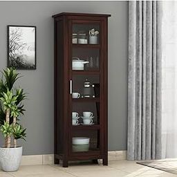 VEER LAXMI FURNITURE Sheesham Wood Bookcases with 5 Shelves 1 Door - Wooden Kitchen Crockery Cabinet for Dining Room Kitchen with Glass Door Book Shelf Wooden Rack for Living Room (Smith Walnut)-image-38