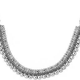 Necklaces for Women Adjustable Silver Oxidised Beads Studded Choker Necklace for Women and Girls-image-7