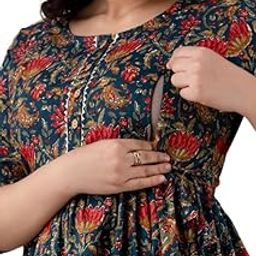 Maternity Feeding Kurti with Zipper | Cotton Floral Printed Pregnancy & Nursing Dress | Comfortable & Stylish Maternity Wear for Women | Breastfeeding Kurta with Zipper | Soft & Elegant-image-28