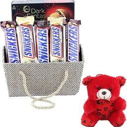 SFU E Com Combo Of Creamy Chocolates And Lovely Basket Gift Hamper | Valentine Teddy Bear With Chocolate Combo | Valentine Chocolate Hamper | 1047-17