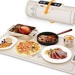 Champagne Beige Portable Food Warming Mat: Electric Real-Time Temp Display Food Warmer for Parties, Buffets, Gatherings - 5 Temp Levels, Timer, Auto Shut-Off-picture-21