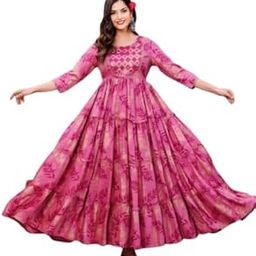 Women's Rayon Beautiful Trending & Pretty Long Pink Gown with Beautiful Front Mirror Embroidery and Floral Print for Women's and Girls-picture-25