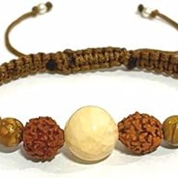Jewellery 925 Sterling Silver Stay Grounded Adjustable Bracelet in Chalcedony, Rudraksha and Wood Jasper For Men and Women-image-14