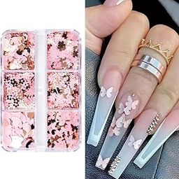 S.A.V.I Nail Art Sequins - Pink & Gold, Ultra-Thin, Butterfly, Heart & Flower Designs-52