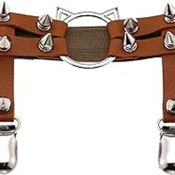 ™ Women Leather Leg Ring Garter Belt Elastic Punk Rivet Thigh Suspender Coffee | Garter Belts | Intimates & Sleep | Womens Clothing-image-25