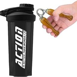 (2024 New) Action Shaker Bottle With Wooden Hand Gripper For Men Workout & Women| Protein Shaker Bottle|700ML| 100% leak proof| Fitness Gym Kit With (BPA Shaker Ball Free)( Pack Of-2) (Black)-image-81