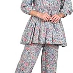 Women Cotton Printed Co-Ords Set 3/4 Sleeve Cord Dress for Ladies Casual Wear Fashionable for Party-image-1