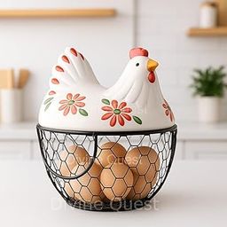 Decorative Ceramic Metal Egg Basket with Lid – Hen Shaped Egg Holder with Strawberry Pattern, White & Pink Countertop Storage Box for 19 Eggs – Cute Farmhouse Kitchen Organizer & Home Decor-image-70