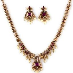 Enchanting Gold Plated Peacock and Floral Pearl Necklace Jewellery Set for Women & Girls-19