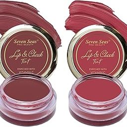 Seven Seas Lips & Cheek Tint 2 Colors Combo Set | Matte Natural Blush for Women | Lip Tint with Vitamin E | Nourishing Cheek Tint (Copper Rust, Hippie Pink)-image-1