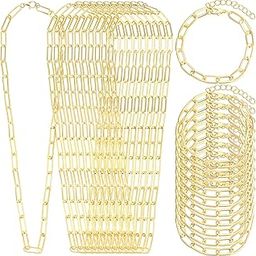 Landical 20pcs Gold Paperclip Chain Necklace Bracelets Kit Paperclip Alloy Link with Lobster Clasps Gold Plated Charm Bracelet Chain for Christmas DIY Women Jewelry Findings Bracelet Making-image-34