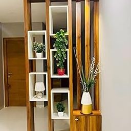 Australian Handicrafts- Hand Carved Wooden Room Divider & Partition Panel Decorative Room Separator with Open Shelf Divider for Living Room Kitchen & Office Brown (72x48 Inch)-image-59