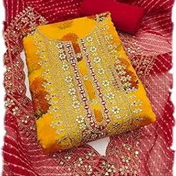 pandadi saree Women's Chanderi Silk Embroidery Work Unstitched Dress Material-picture-36