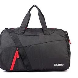 Unisex Polyester Easy to Fold Travel Duffel Bag with Side Handles and One Strap for Support I Water Resistant Weekender Bag for Men Women (Black Red Zip)-image-12