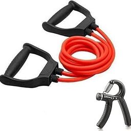 ZENITRAIN Double Toning Tube 25 Kg| Counter Hand Gripper| Full Body Workout| Exercise Equipment Resistance Tube| Comfort Handles Latex Hand Grip| Combo Fitness Kit-18