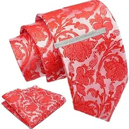 axlon Gajri Red Pasiley Tie For Men – Formal Ties Set With Pocket Square & Tie Pin Clip For Mens, Silk Neckties Gift Sets For Men’s (AXNW22)-picture-6