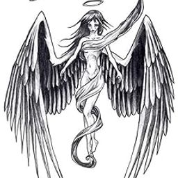Temporary Tattoo For Girls Men Women 3D Big Angel With Wings Face Sticker Size 21x15cm - 1pc. (897), Black, 4 g-10