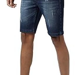 Men’s Classic Blue Dark-Washed Textured Patterned Regular Fit Denim Shorts | Premium Stretchable Cotton Mid-Rise Crafted with Comfort Fit and High Performance for Everyday Wear-picture-14