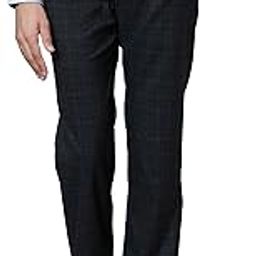Men Mid Rise Smart Fit Checks Pattern Poly Viscose Blend Pleatless Formal Trouser-picture-2