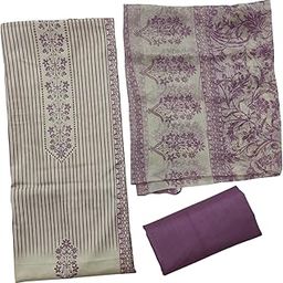 Designer Unstitched Salwar Suit Set, Purple Floral Print, Striped Cotton Dress Material with Dupatta, 3 Piece-image-75