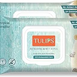 Tulips Refreshing/Makeup Remover Wet Wipes made with Plant based Fibre, LID Pack (Tropical Paradise) (Pack of 2, 30 wipes each)-image-18